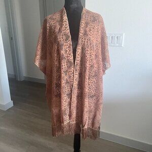 NWT Jovie Womens Sheer Fringe Kimono Cover Up Boho Resort Wear One Size